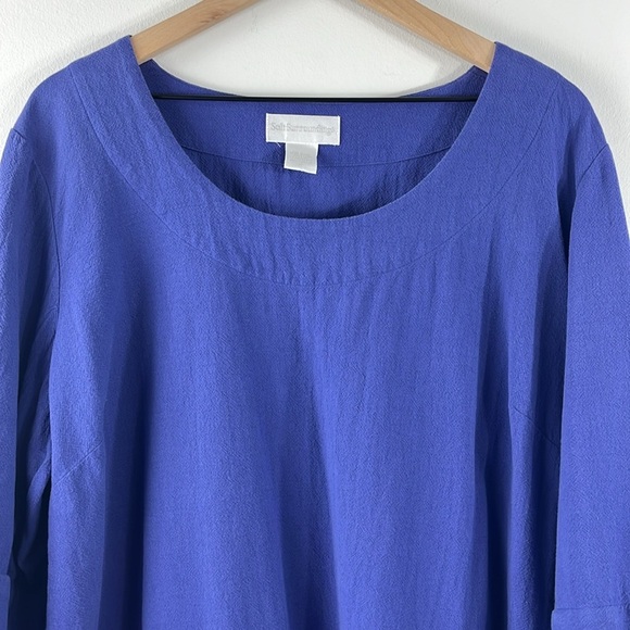 Soft Surroundings Blue Purple 100% Cotton Tiered Scoop Neck Top Womens Size 1X - Picture 4 of 8